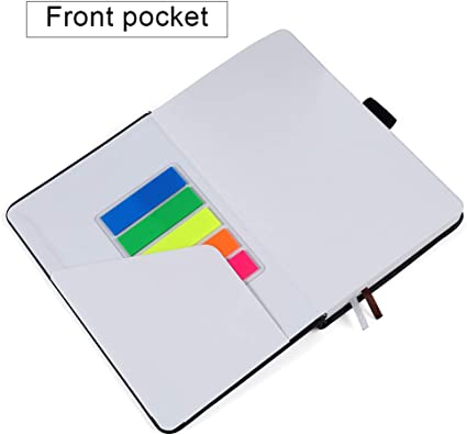 (2 Pack) Pocket Notebook Small Hardcover Note Book 3" x 5.5", Mini Ruled Lined Journal, Leather Cover, with Pen Holder, Page Marker Ribbons, Inner Pockets is included in the sentence next to sticky notes.