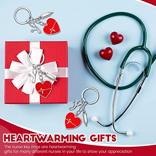 24 Pcs Nurse Party Favors Nurse Keychain with Heart Pendant Appreciation Thank You Nursing Gifts for Nurses Week, stethoscope