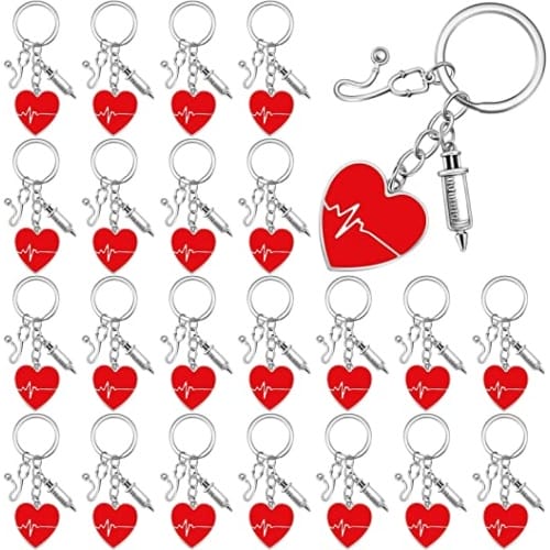 24 Pcs Nurse Party Favors Nurse Keychain with Heart Pendant Appreciation Thank You Nursing Gifts for Nurses Week