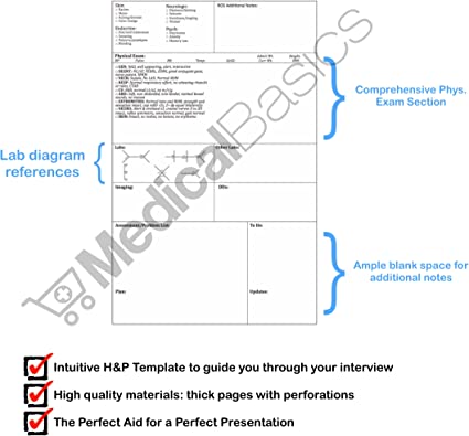 H&P Notebook - Medical History and Physical Notebook, 100 Medical templates with Perforations, instructions.