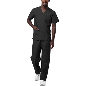 man, SIVVAN Unisex Scrubs - Classic V-Neck Top & Drawstring Pants Scrub Set (Black), posing, photo