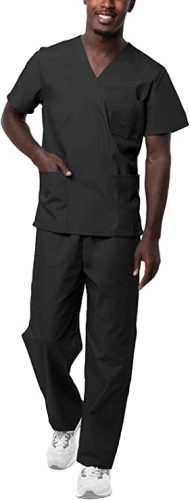 man, SIVVAN Unisex Scrubs - Classic V-Neck Top & Drawstring Pants Scrub Set (Black), posing, photo