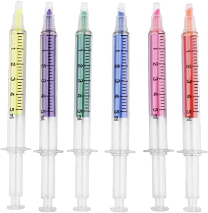 BestGrew® 4 Syringe Pens + 6 Syringe Highlighters Fluorescent Needle Watercolor Pen, colors