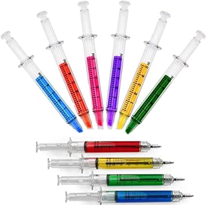BestGrew® 4 Syringe Pens + 6 Syringe Highlighters Fluorescent Needle Watercolor Pen, syringes.
