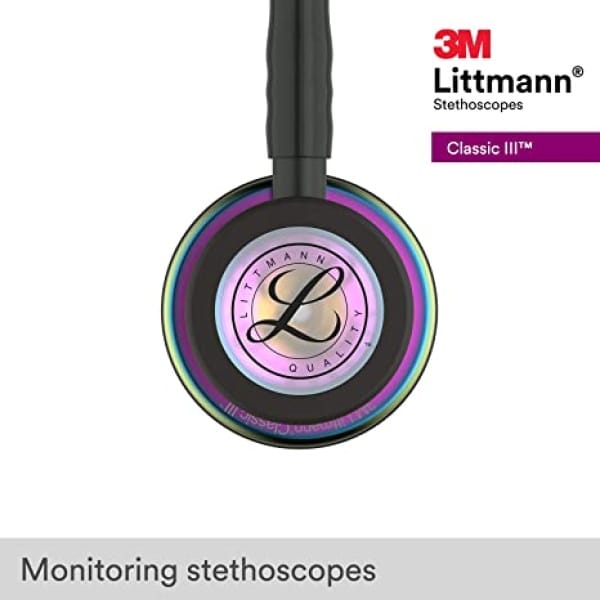 3M Littmann Classic III Monitoring Stethoscope, Rainbow-Finish Chestpiece, Black Stem and Headset, Black Tube, 27 Inch, 5870 stethoscopes.