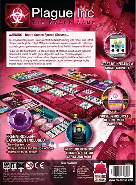 Plague Inc: The Board Game, back cover.