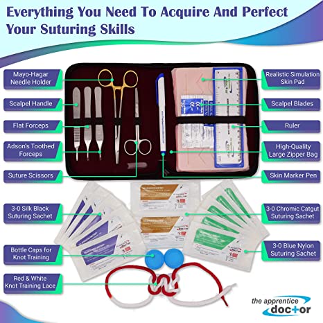 Suture Practice Kit for Medical Students +1 Year Access to The Future Doctors Academy's in-Depth Online Suturing Course. Course & Practice Kit Designed by an Experienced Surgeon - Kit de Sutura, acquire, perfect.