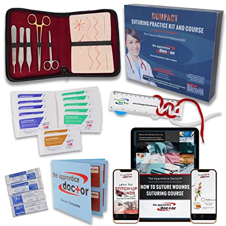 Medical supplies, tablet, Suture Practice Kit for Medical Students +1 Year Access to The Future Doctors Academy's in-Depth Online Suturing Course. Course & Practice Kit Designed by an Experienced Surgeon - Kit de Sutura.